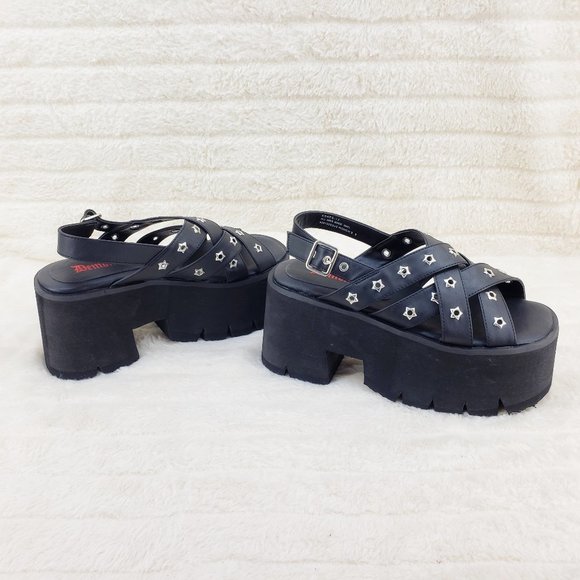 Demonia Black Platform Sandals with Star Accents - Picture 5 of 12